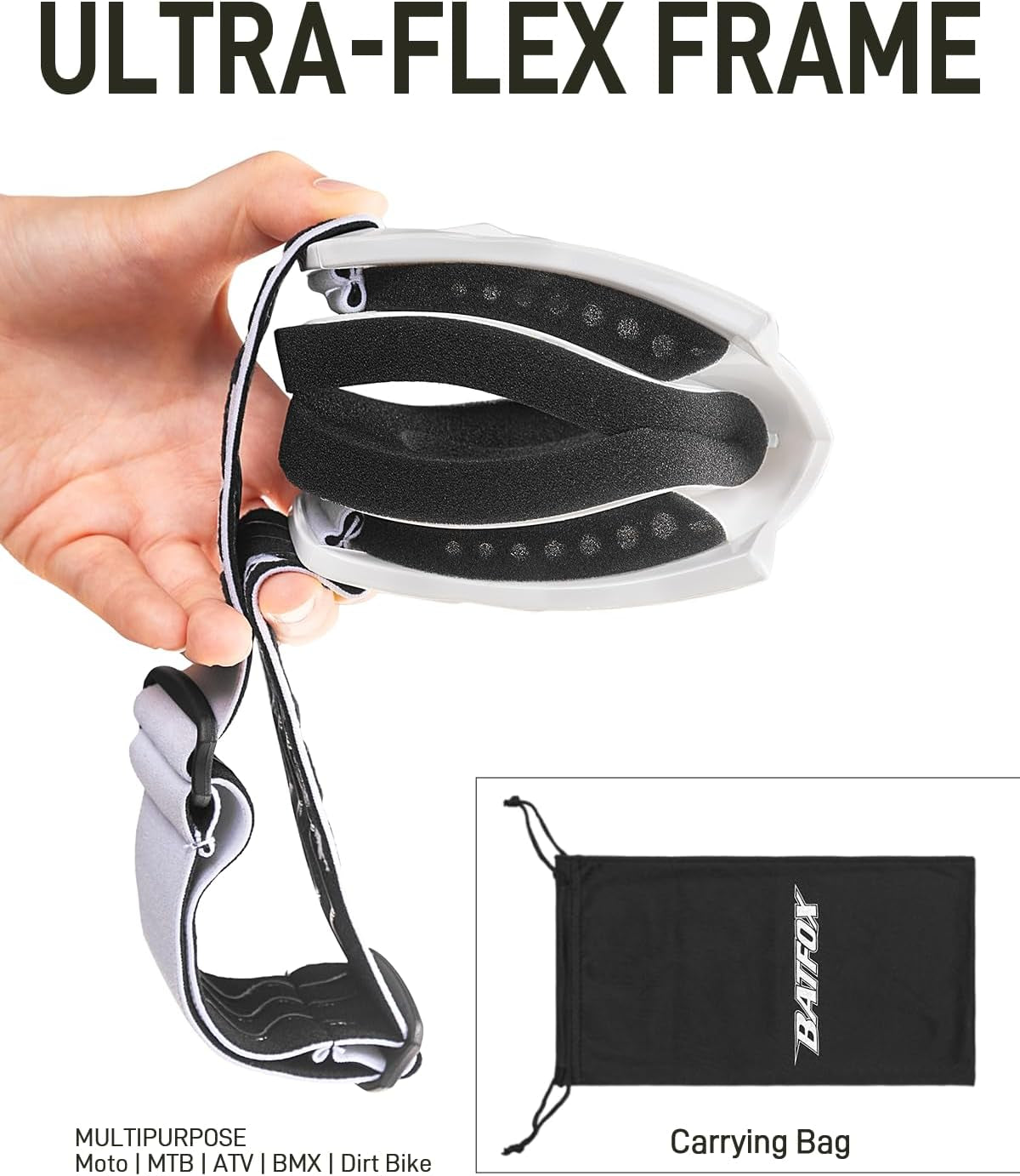 BATFOX Dirt Bike ATV Goggles Motorcycle Gear Riding Motocross Dirtbike 4-Wheeler MX DH Accessories Goggles Glasses for Men Women Youth UV400 Protection Dust-Proof Anti-Slip Strap