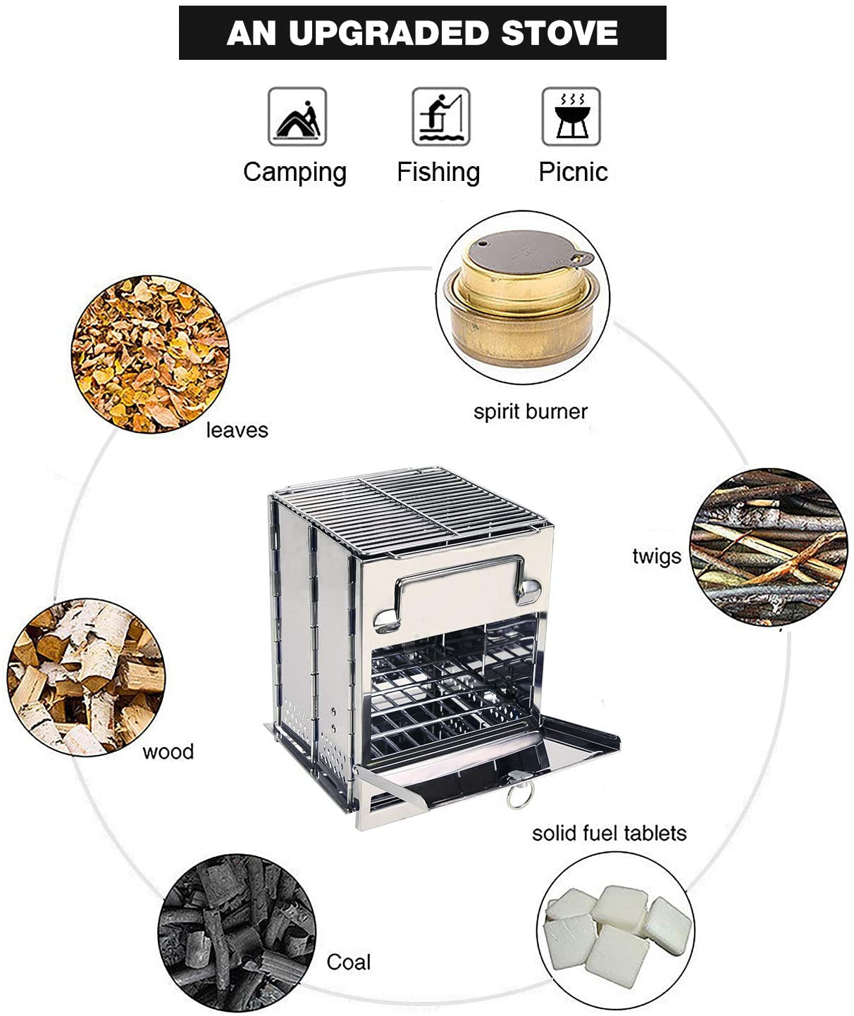 REDCAMP Wood Burning Folding Camp Stove Stainless Steel Grill, Portable Collapsible Backpacking Stove Survival Rocket Stove for Hiking Outdoor Tent Camping Picnic BBQ, Large