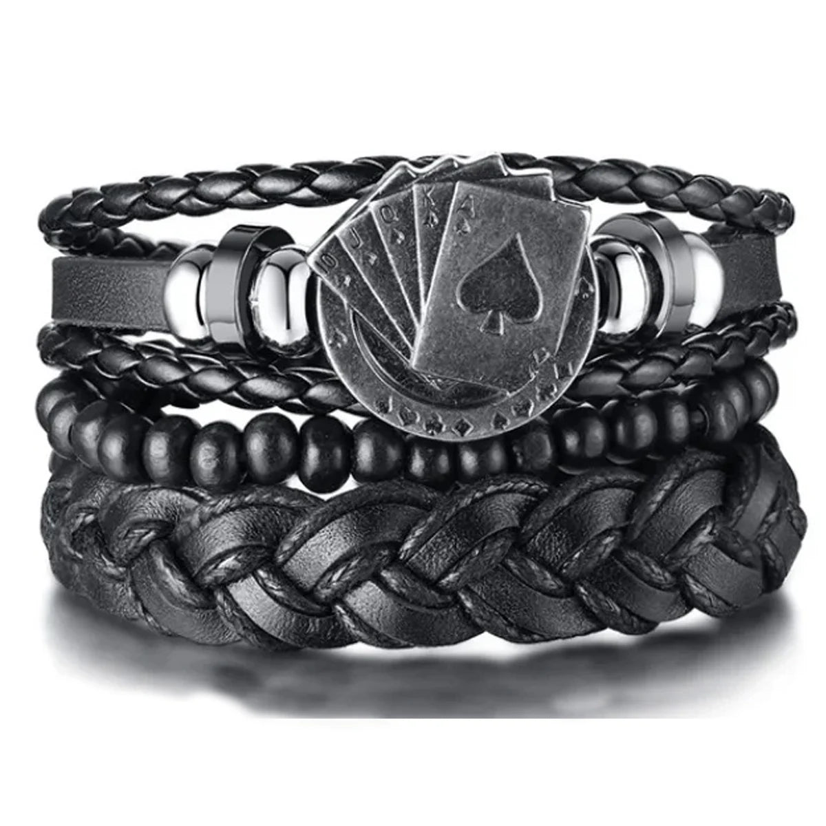 4Pcs/ Set Braided Wrap Leather Bracelets for Men Vintage Life Tree Rudder Charm Wood Beads Ethnic Rope Bracelet