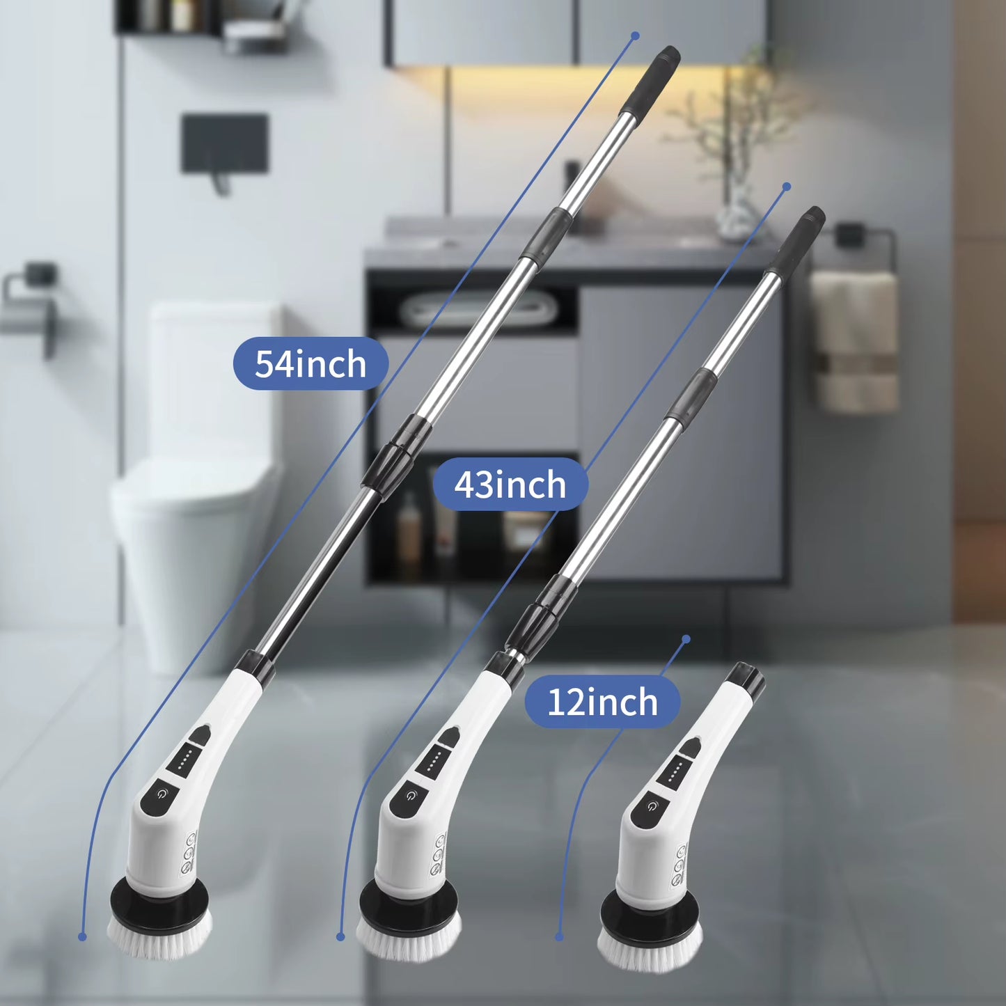 8-In-1 Electric Spin Scrubber Home Cordless Cleaning Brush 8 Heads 90Mins 3 Size 2 Speeds for Kitchen Bathroom Bathtub Glass Car