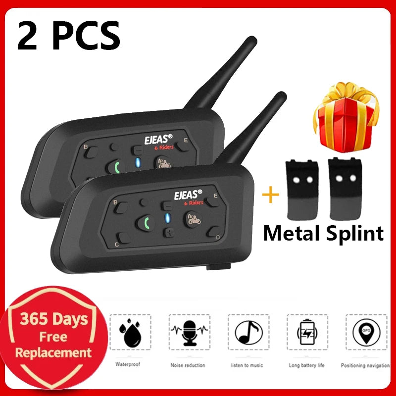 V6 PRO+ Bluetooth Motorcycle Helmet Intercom Headset with 1200M BT Interphone Communicator for 6 Riders Waterproof