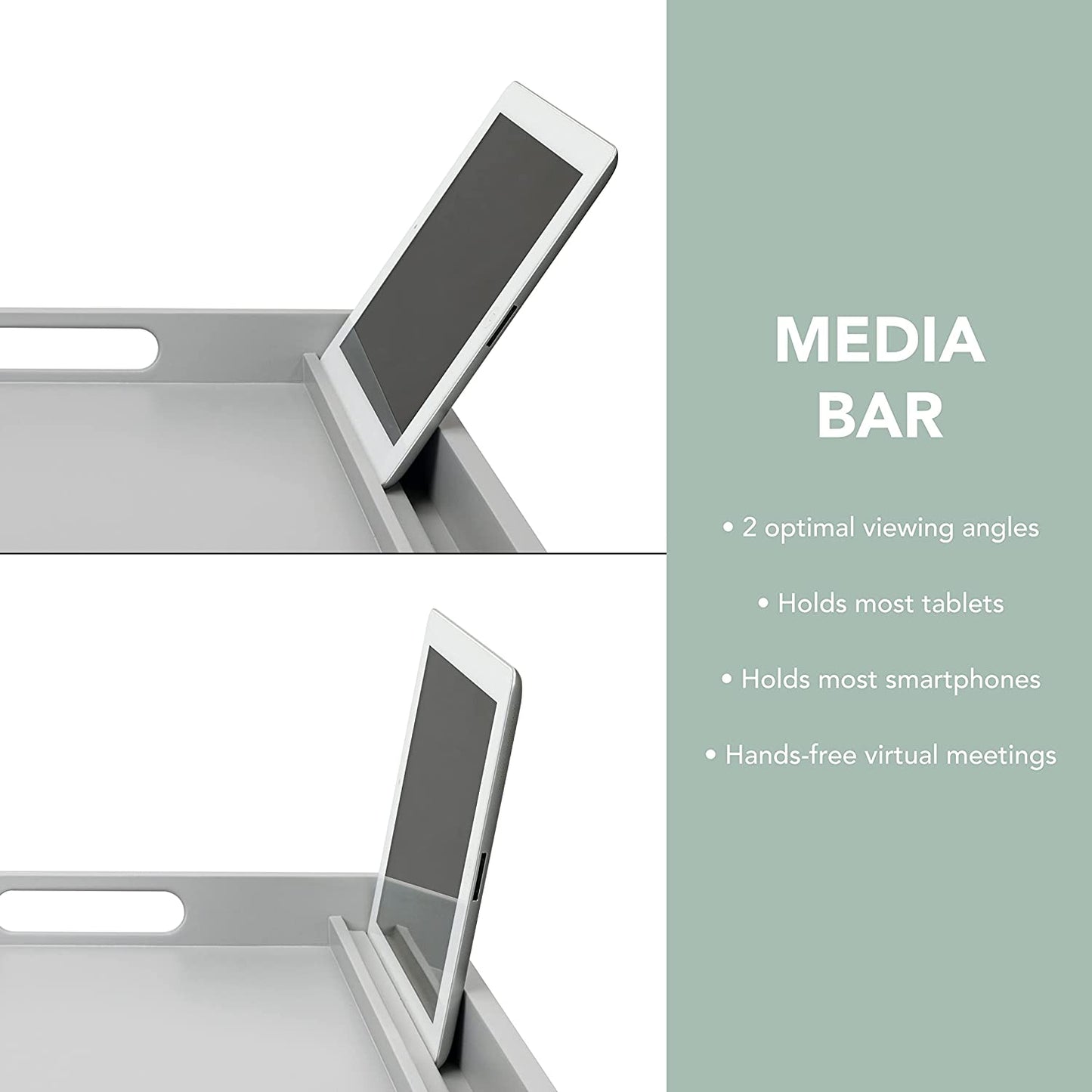 ROSSIE HOME Extra Large Wood Bed Tray, Lap Tray, Lap Desk with Phone Holder - Fits up to 17.3 Inch Laptops and Most Tablets - Calming Gray - Style No. 78105