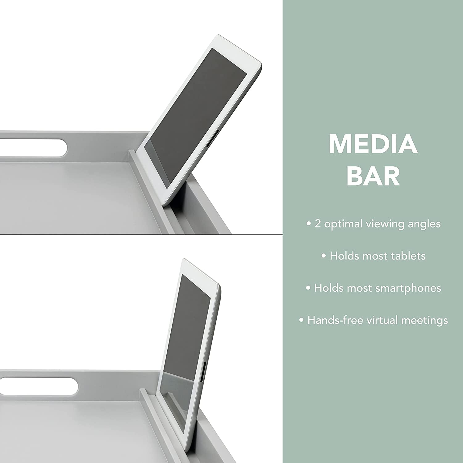 ROSSIE HOME Extra Large Wood Bed Tray, Lap Tray, Lap Desk with Phone Holder - Fits up to 17.3 Inch Laptops and Most Tablets - Calming Gray - Style No. 78105