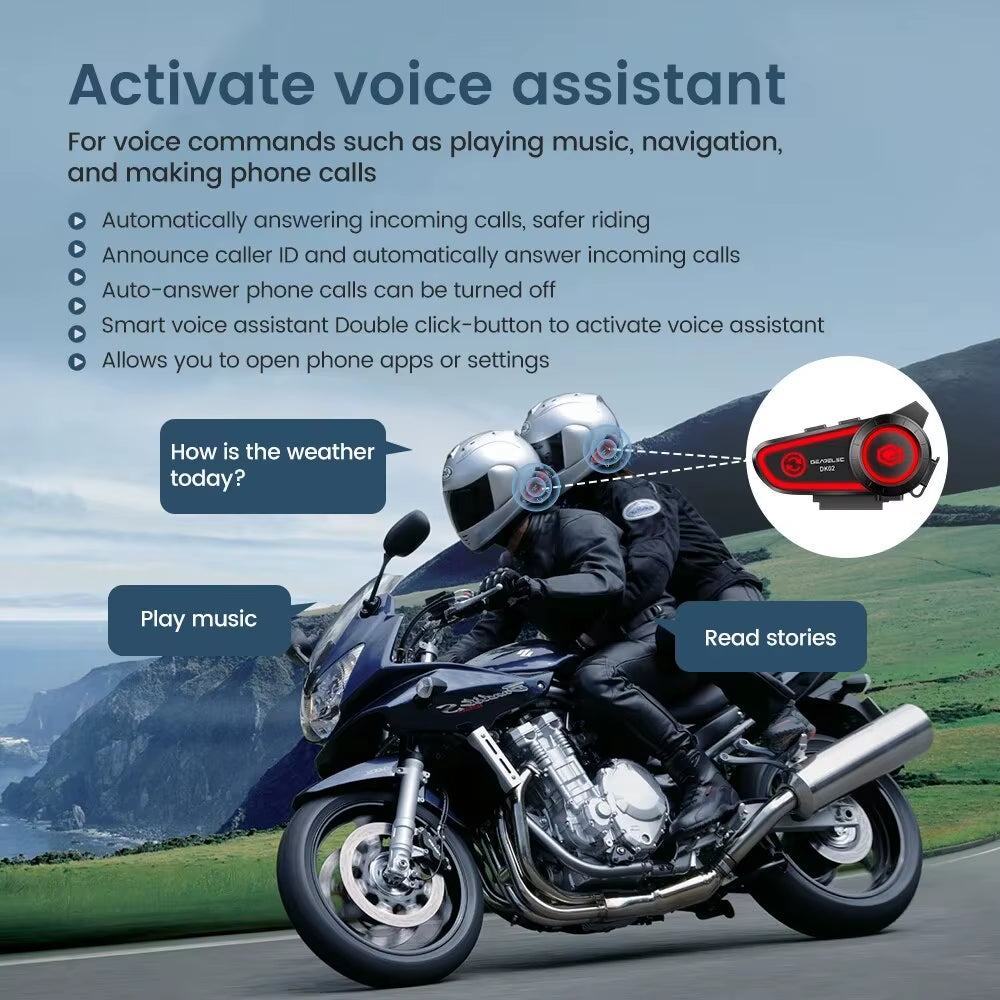 DK02 Motorcycle Helmet Headset Stereo Bluetooth Hands Free Call IPX7 Waterproof 2800Mah with Tri-Color Ambient Light