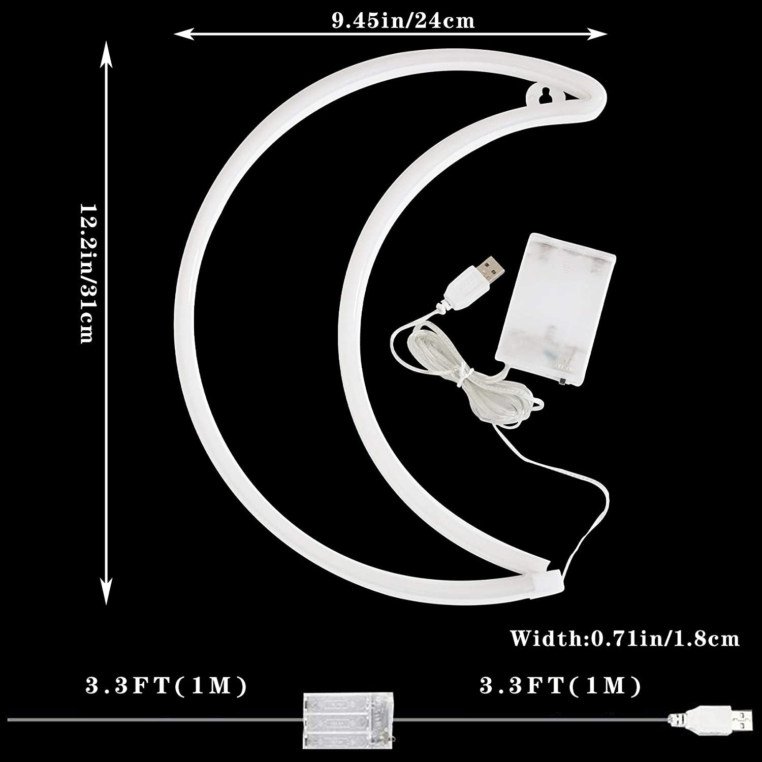 YAOZHOU LED Blue Moon Neon Light, Cute Neon Moon Sign,Christmas Room Decor Battery or USB Powered 5V Art LED Decorative Lights Night Lights Indoor for Home, Bedroom, Office,Dorm,Party (Blue Moon)