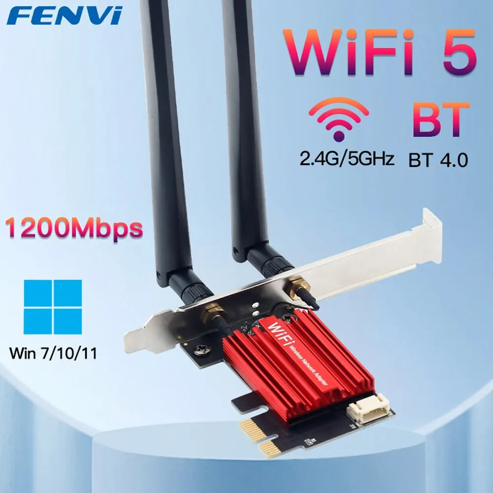 Wifi 5 PCI-E Wireless Adapter AC1200 Network Card Dual Band 2.4G/5Ghz 802.11AC for Bluetooth 4.0 Desktop Windows 7/8/10/11
