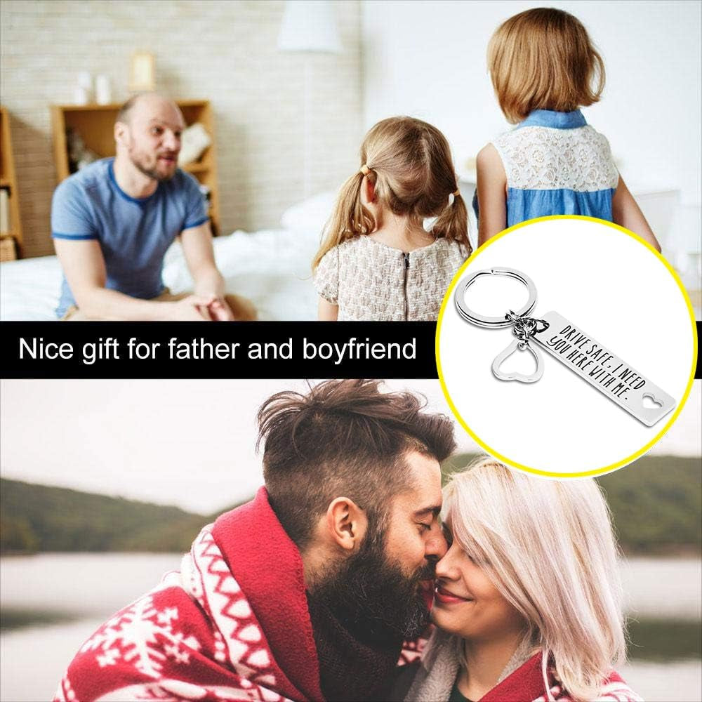 Elechobby Drive Safe Keychain I Need You Here with Me Gifts for Husband Dad Boyfriend
