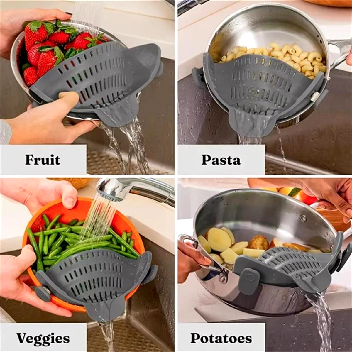 1Pc Adjustable Silicone Clip-On Strainer for Pots, Pans, and Bowls - Handheld Drainer for Noodles, Pasta