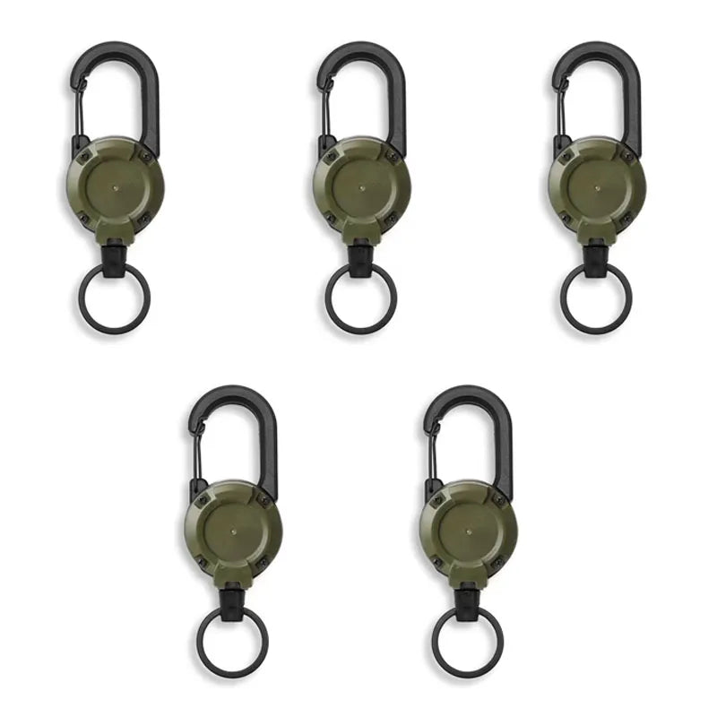 Retractable Heavy Duty Pull Reel Carabiner Strong Steel Wire Rope Buckle Spring Key Ring Outdoor Sporty Attachment Keychain Tool