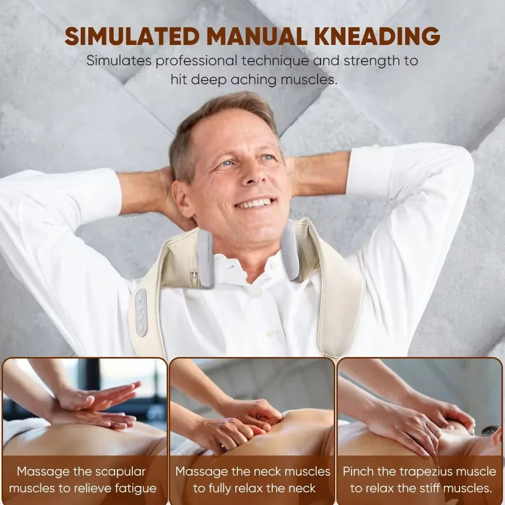 Wireless Neck and Back Massager Shoulder Kneading Massage Shawl Cervical Relaxing Trapezius Massager