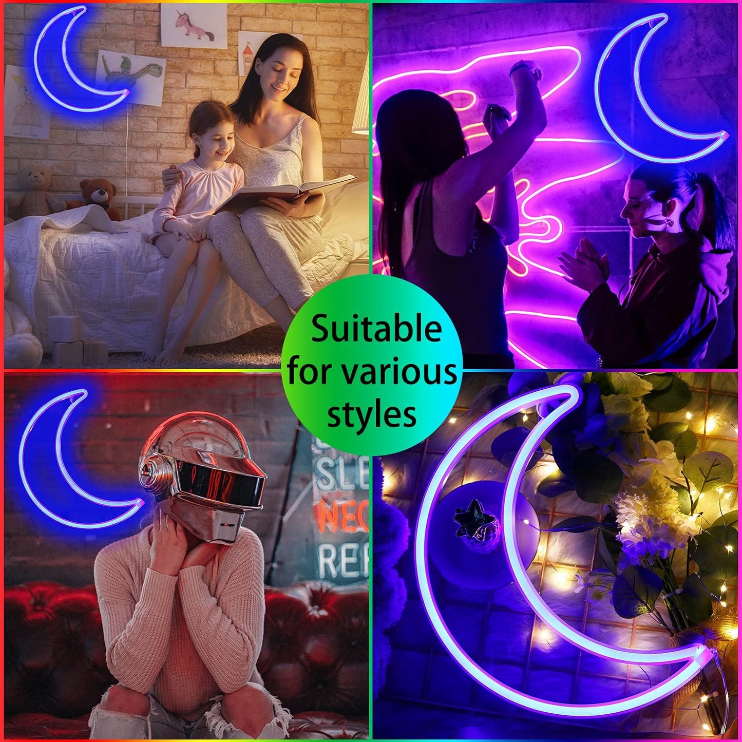 YAOZHOU LED Blue Moon Neon Light, Cute Neon Moon Sign,Christmas Room Decor Battery or USB Powered 5V Art LED Decorative Lights Night Lights Indoor for Home, Bedroom, Office,Dorm,Party (Blue Moon)