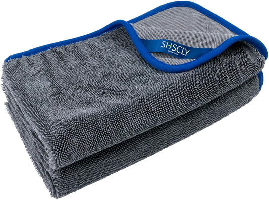 SHSCLY Microfiber Car Drying Towel Super Absorbent Twist Pile Car Towels Rapid Drying Large Cleaning Lint-Free Detailing Cloth Gray 24 X 20 Inches Pack of 2