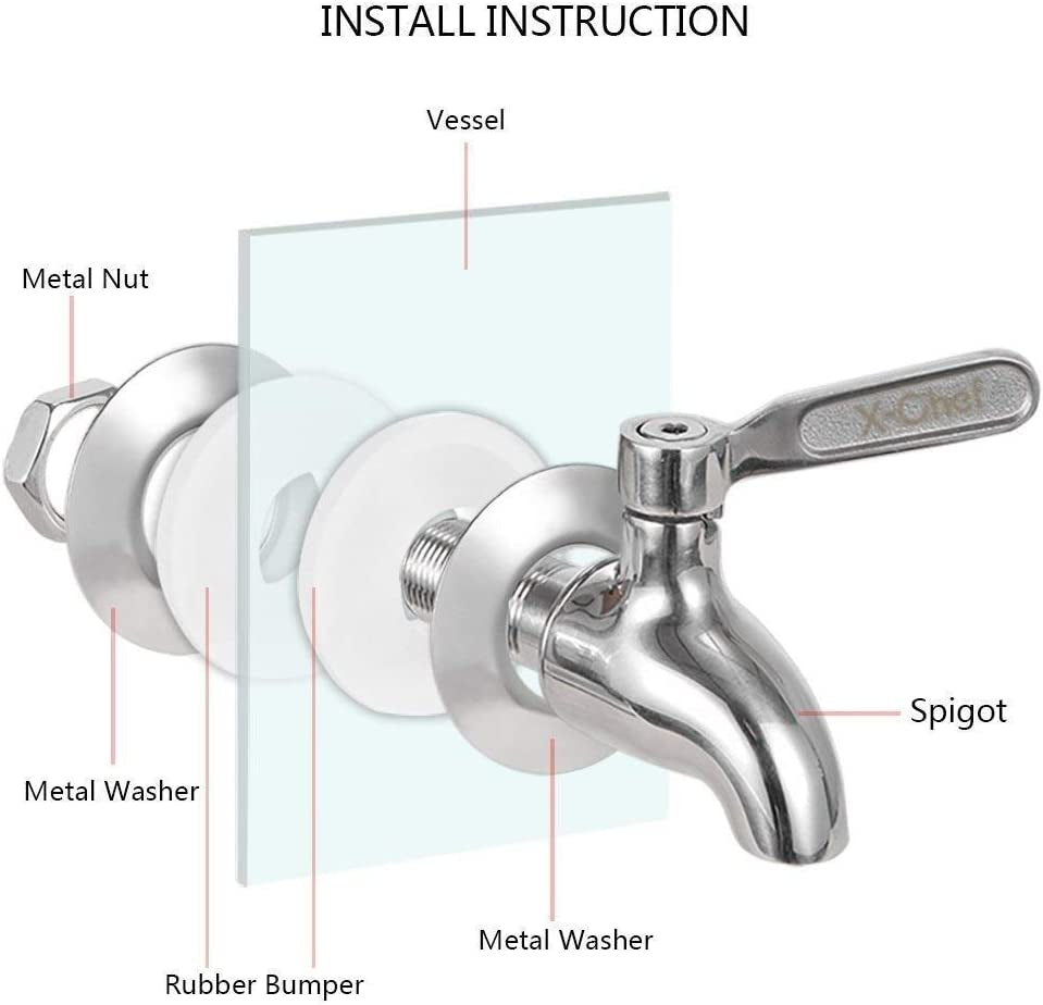 X-Chef 2 PCS Beverage Spigots Beverage Dispenser Spigot Replacement Stainless Steel Spigot for Glass Jar & Drink Dispenser