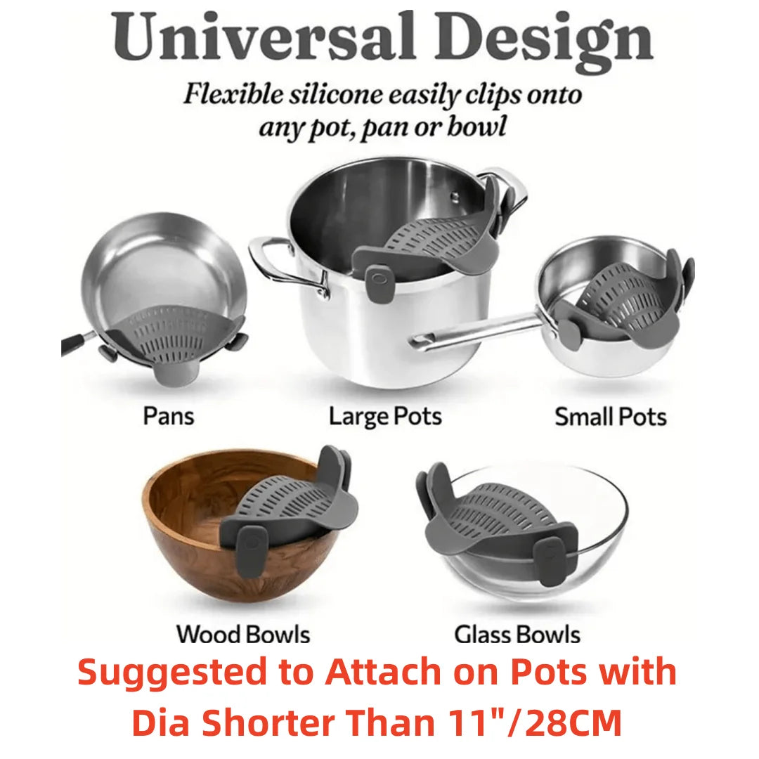 1Pc Adjustable Silicone Clip-On Strainer for Pots, Pans, and Bowls - Handheld Drainer for Noodles, Pasta