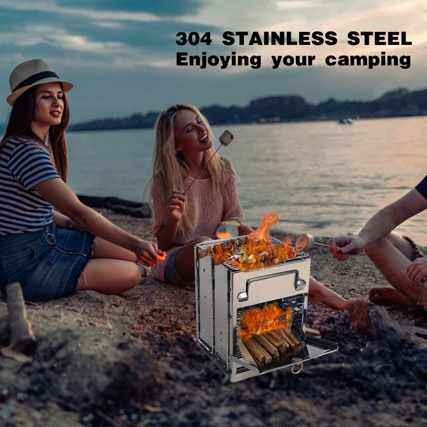 REDCAMP Wood Burning Folding Camp Stove Stainless Steel Grill, Portable Collapsible Backpacking Stove Survival Rocket Stove for Hiking Outdoor Tent Camping Picnic BBQ, Large