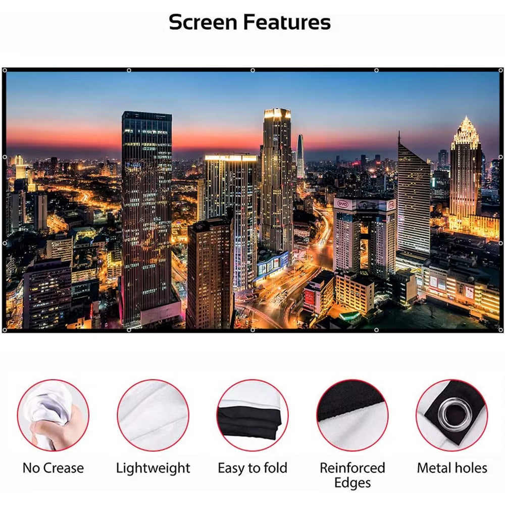 60-200 Inch Portable Foldable Projector Screen High Density White Less Creases Soft Projection Screen 16:9 Indoor Outdoor
