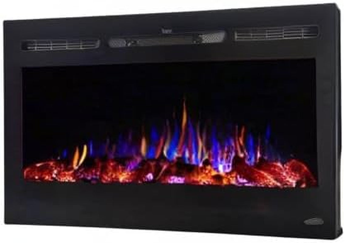 Touchstone Smart Electric Fireplace-The Sideline 36" Wide-In Wall Recessed - 30 Realistic Ember Color/Flame Options - 1,500W Heater W/Thermostat - Log & Crystal Hearth Options - Alexa/Wifi Enabled