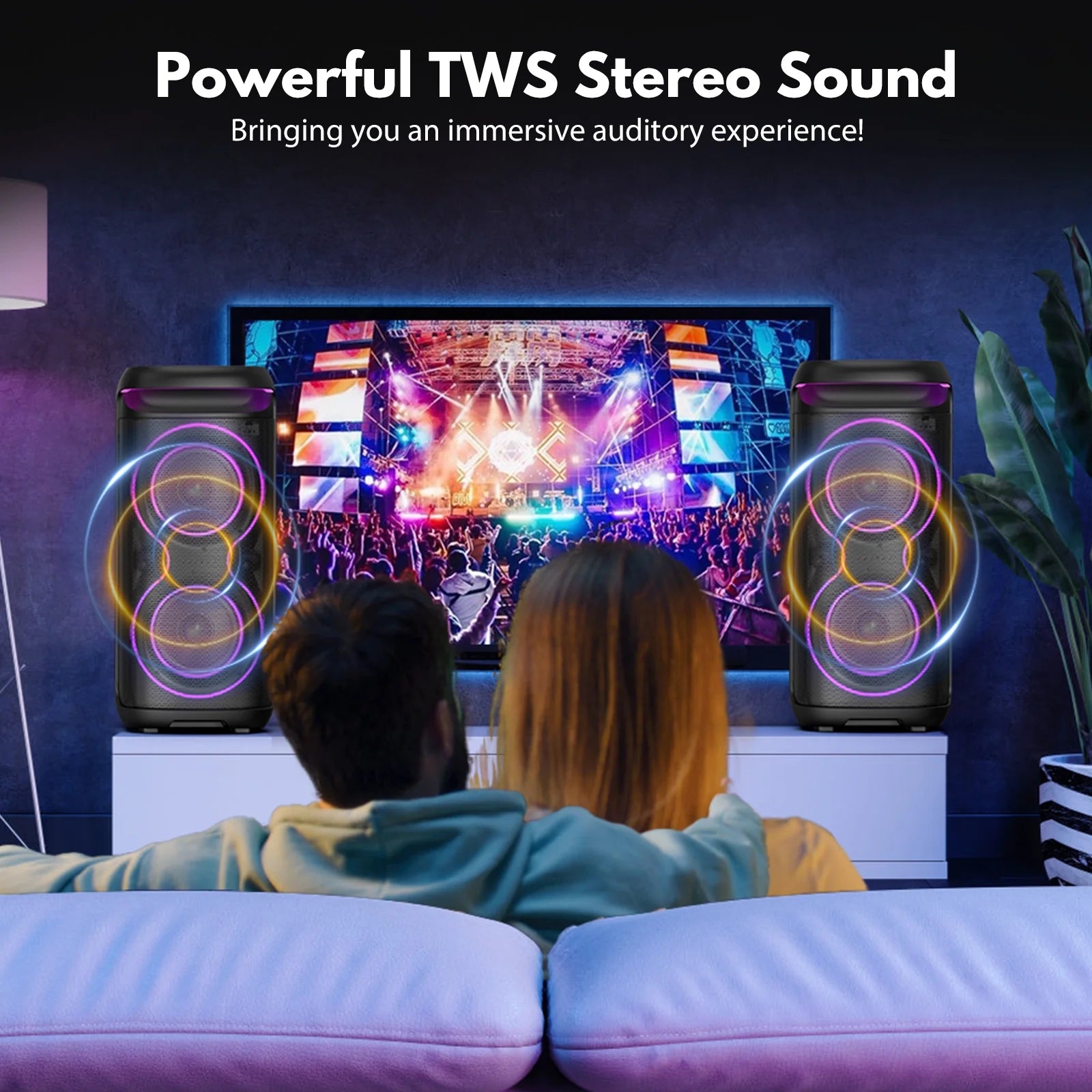 Speaker, Big Bluetooth Speaker with DJ Lights, Portable Wireless Large Party Speaker with Remote Control for Outdoor