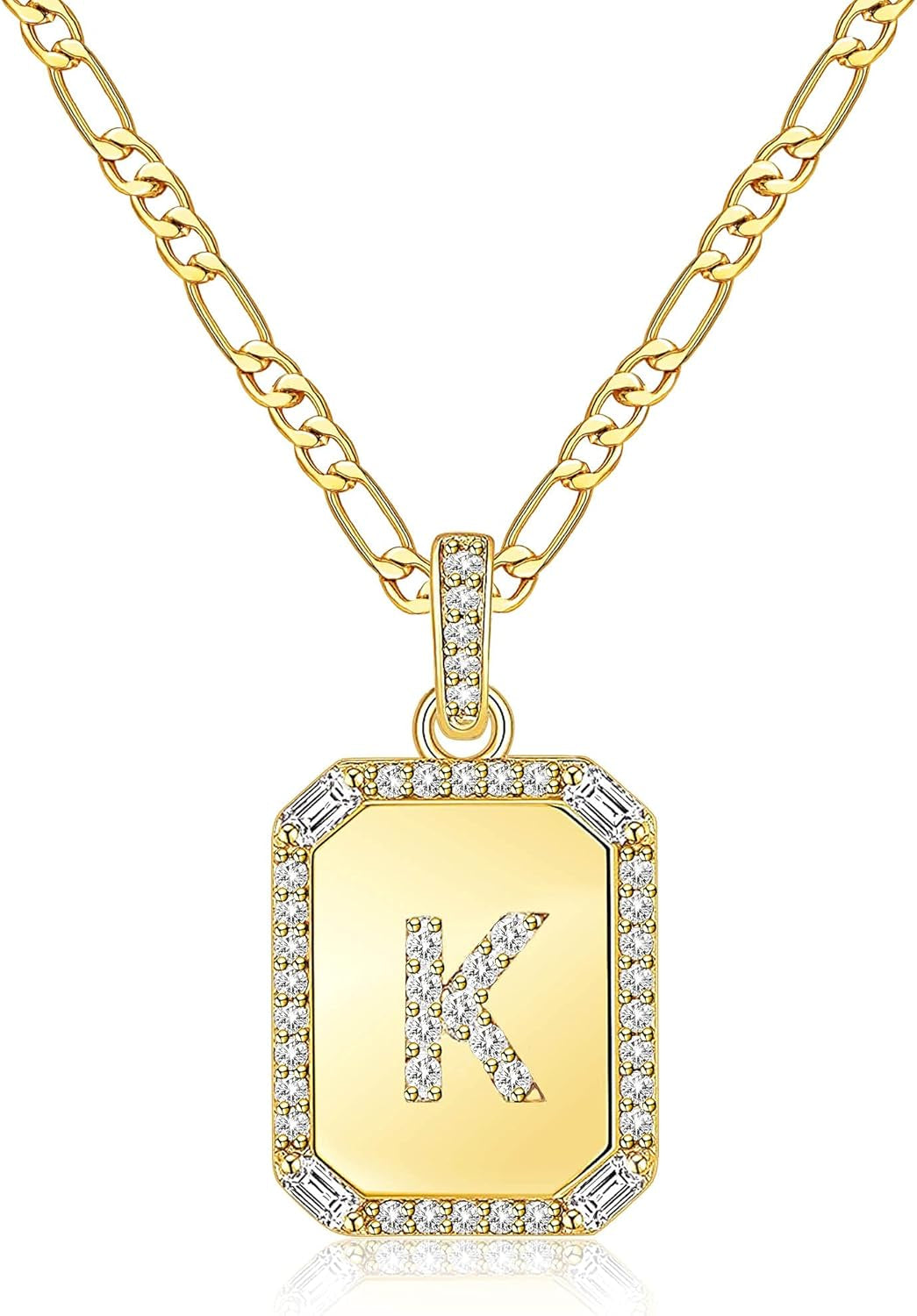 Btysun Gold Initial Necklaces for Women,Letter Necklace for Women Girls,Rectangle Necklace with Letters Monogram 18K Gold Plated Alhpabets 26 Pendant Womens Necklace Christmas Jewelry