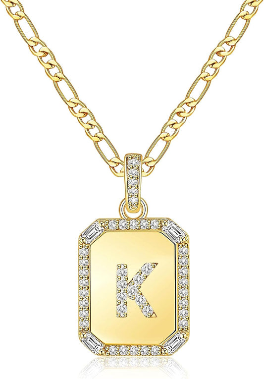 Btysun Gold Initial Necklaces for Women,Letter Necklace for Women Girls,Rectangle Necklace with Letters Monogram 18K Gold Plated Alhpabets 26 Pendant Womens Necklace Christmas Jewelry