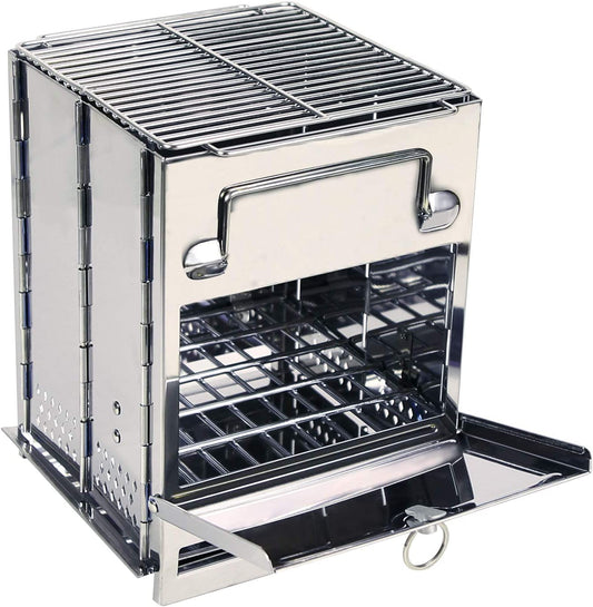 REDCAMP Wood Burning Folding Camp Stove Stainless Steel Grill, Portable Collapsible Backpacking Stove Survival Rocket Stove for Hiking Outdoor Tent Camping Picnic BBQ, Large