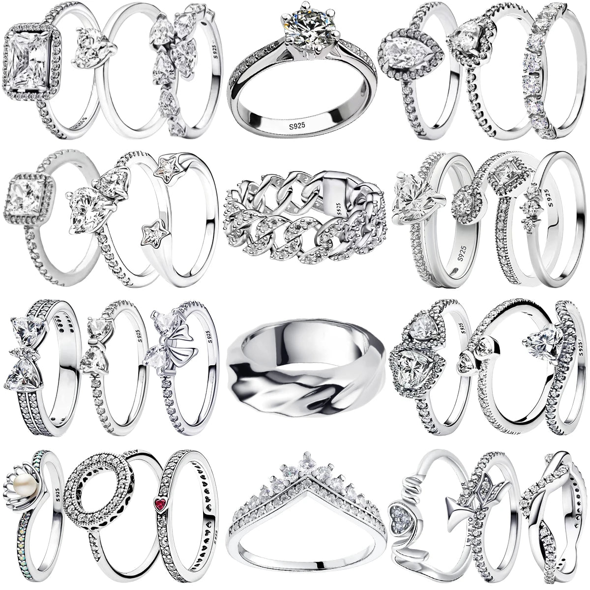 Vintage Moissanite Rings 925 Sterling Silver 6 Claws Cubic Zirconia Heart Crown Rings for Women Anniversary Fine Jewelry Gifts