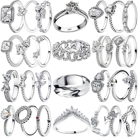 Vintage Moissanite Rings 925 Sterling Silver 6 Claws Cubic Zirconia Heart Crown Rings for Women Anniversary Fine Jewelry Gifts