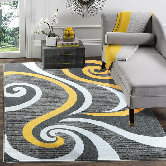 GLORY RUGS Modern Area Rug Swirls Carpet Bedroom Living Room Contemporary Dining Accent Sevilla Collection 4817A (Yellow, 4X6)