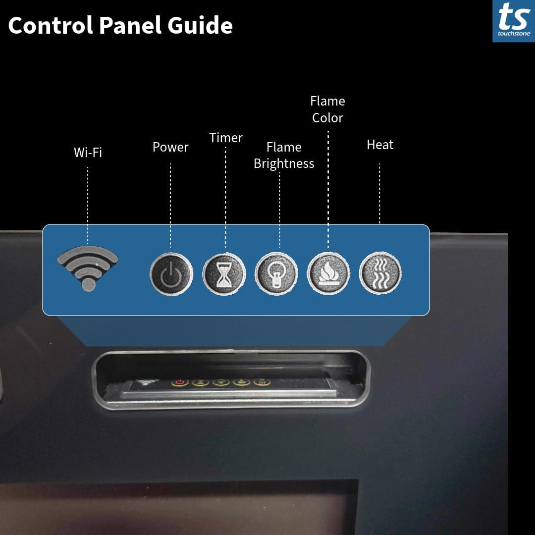 Touchstone Smart Electric Fireplace-The Sideline 36" Wide-In Wall Recessed - 30 Realistic Ember Color/Flame Options - 1,500W Heater W/Thermostat - Log & Crystal Hearth Options - Alexa/Wifi Enabled