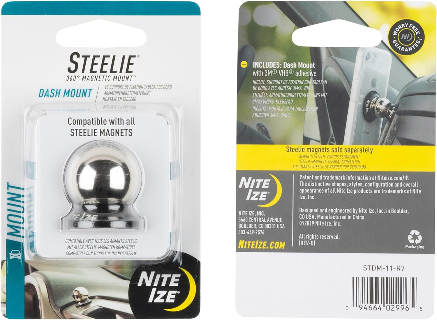 Nite Ize Steelie Dash Mount - Additional Car Mount Dash Ball for Steelie Magnetic Phone Mounting System - Cell Phone Accessories for Dashboard Mount Set