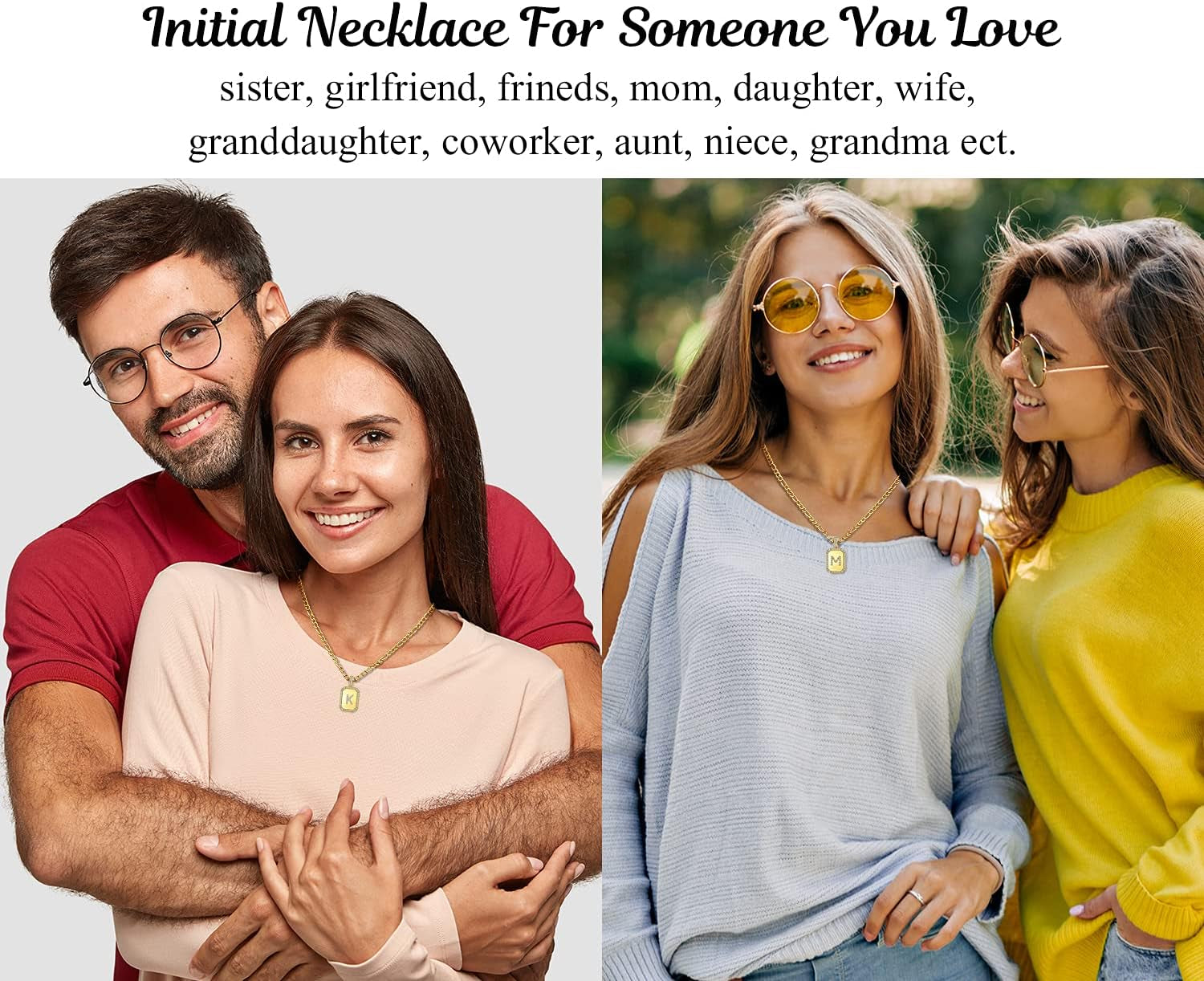 Btysun Gold Initial Necklaces for Women,Letter Necklace for Women Girls,Rectangle Necklace with Letters Monogram 18K Gold Plated Alhpabets 26 Pendant Womens Necklace Christmas Jewelry