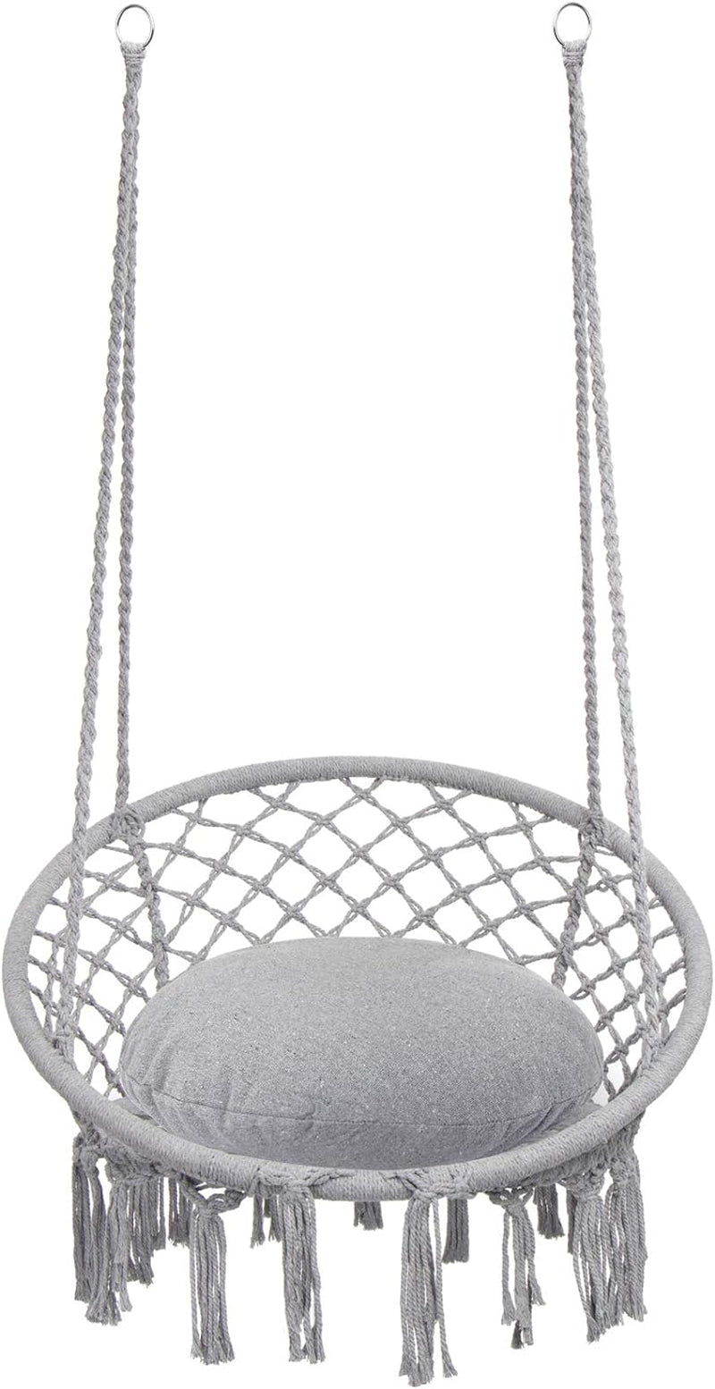 Y- STOP Hammock Chair Macrame Swing, Max 330 Lbs, Hanging Cotton Rope Hammock Swing Chair for Indoor and Outdoor Use, Light Grey