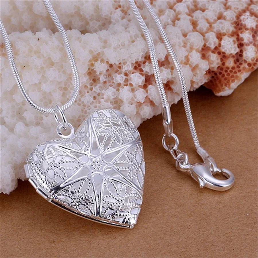 Hot 925 Sterling Silver Photo Frame Pendant Necklace 18/20/22/24 Inch Snake Chain for Woman Charm Wedding Fashion Jewelry