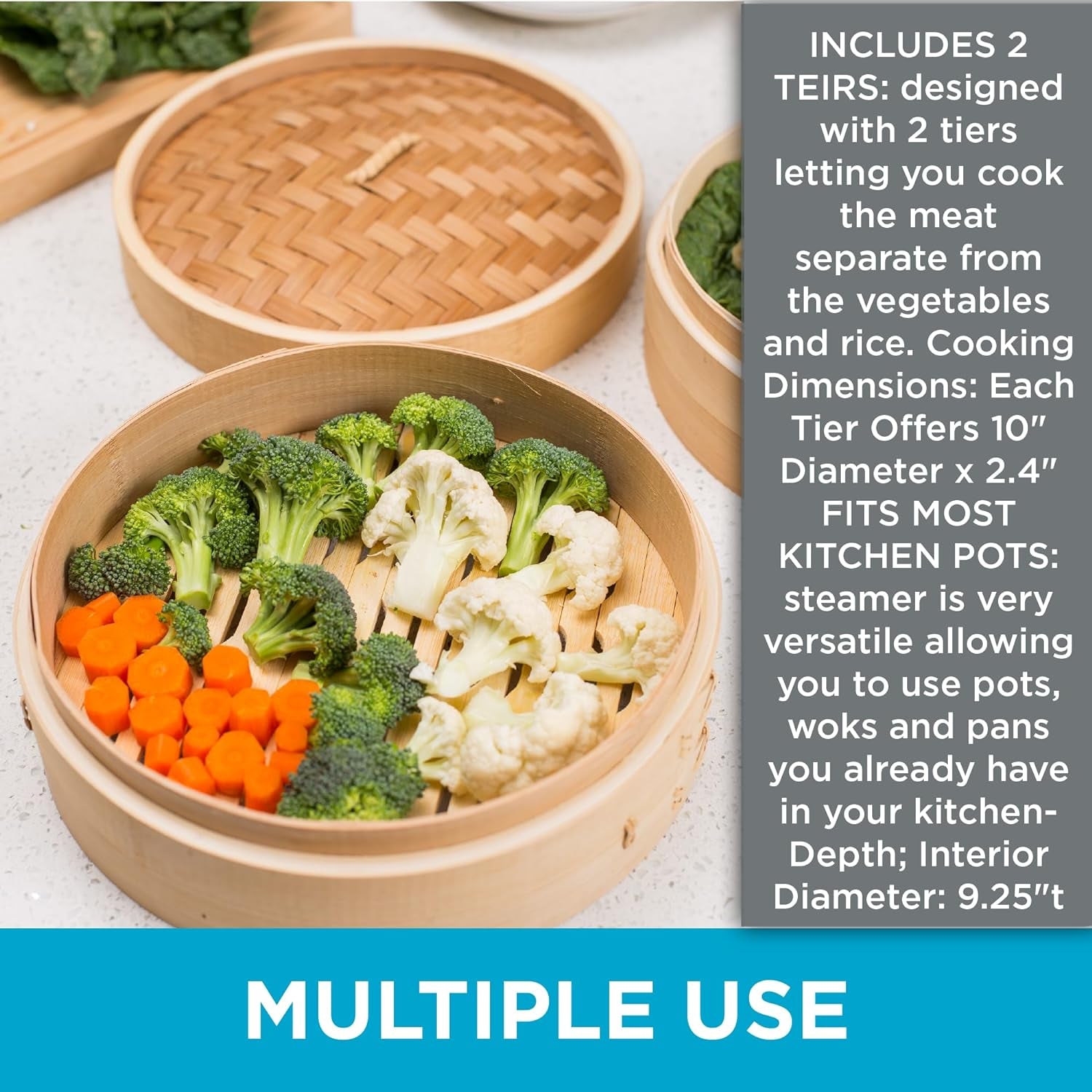 Birdrock Home Bamboo Steamer (Classic Bamboo, 10" Diameter)