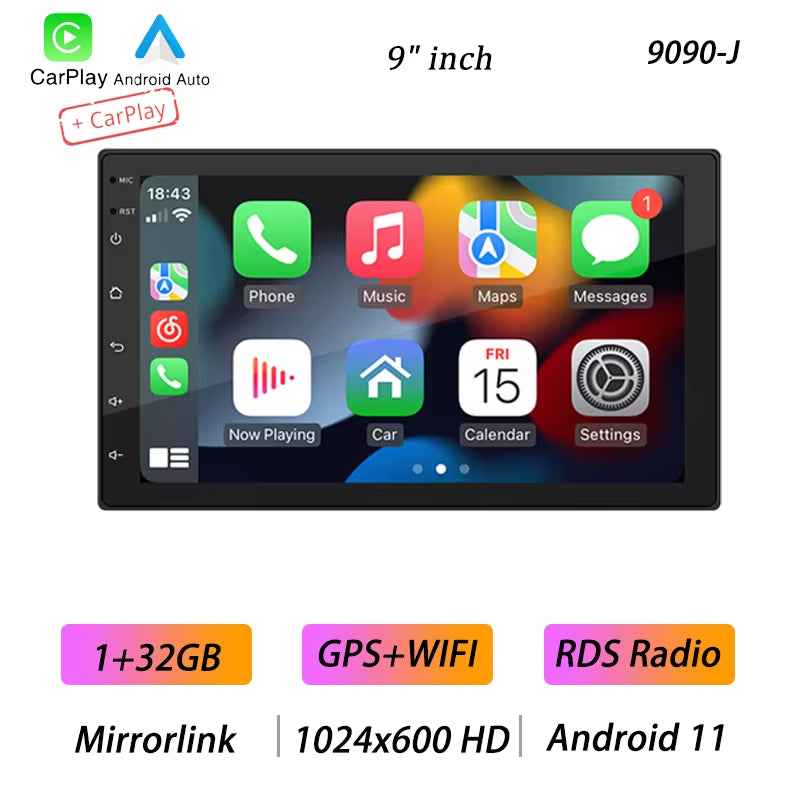 4Core 2 Din Car Radio Androidauto Carplay Android 13 GPS Car Audio 7"/9"/10" WIFI BT IPS Automotive Multimedia Player