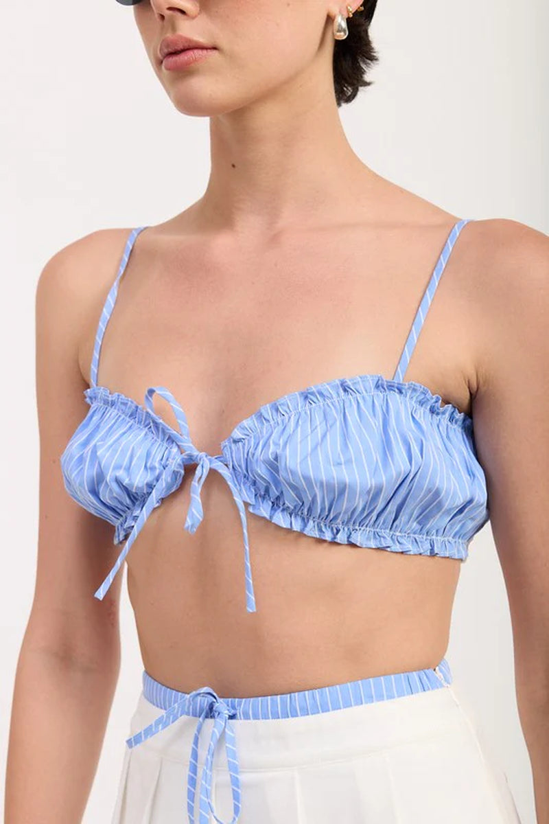 STRIPED RUFFLE TIE FRONT BRALETTE