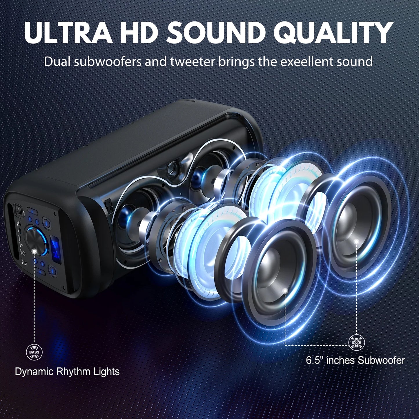 Speaker, Big Bluetooth Speaker with DJ Lights, Portable Wireless Large Party Speaker with Remote Control for Outdoor