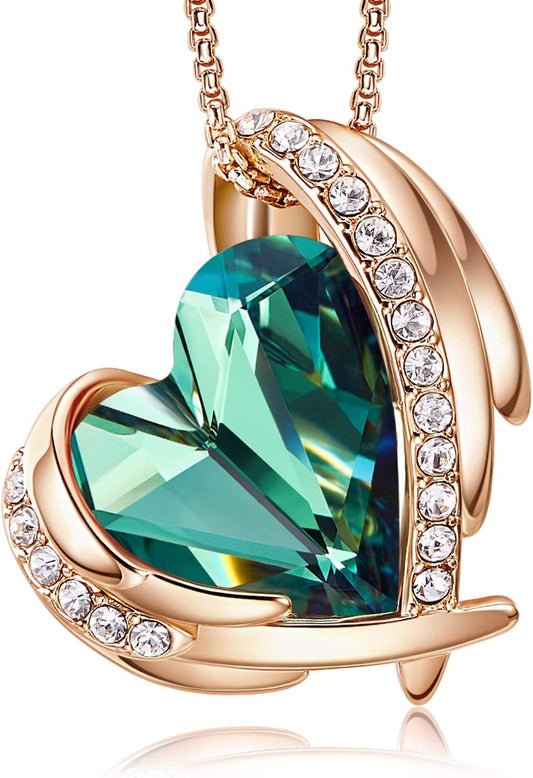 CDE Mothers Day Gifts for Mom，Love Heart Pendant Necklaces for Women, Silver Tone Rose Gold Tone Birthstone Jewelry Gifts for Wife Her