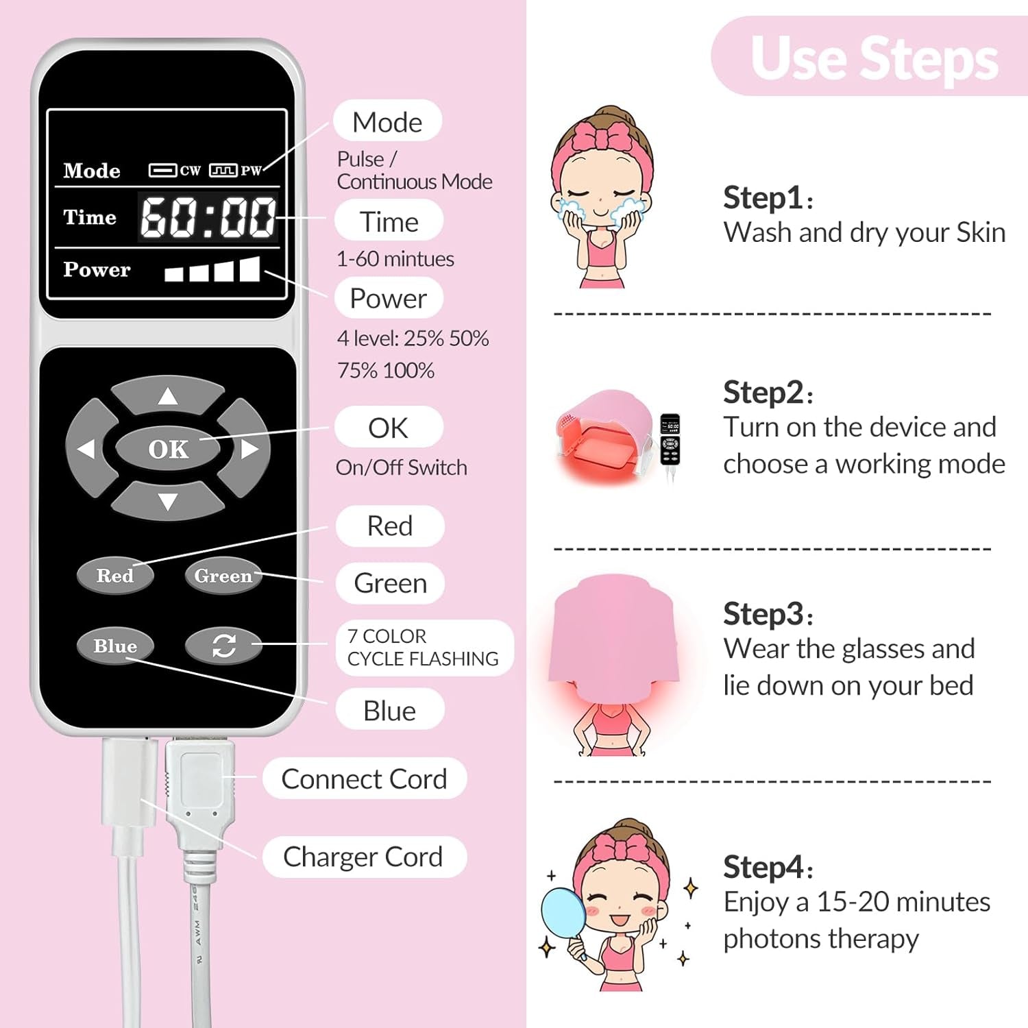 Led Light Therapy for Face with 990 LED 7 Colors Photon PDT Led Red Light Therapy Mask Infrared Face Light Therapy Beauty Led Mask Therapy for SPA Body Face Skincare at Salon and Home