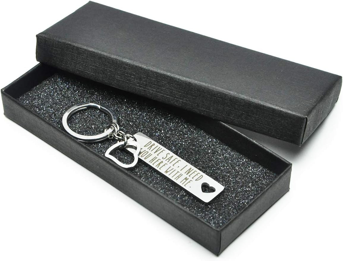 Elechobby Drive Safe Keychain I Need You Here with Me Gifts for Husband Dad Boyfriend