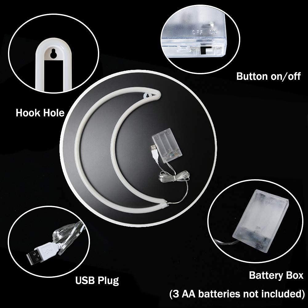 YAOZHOU LED Blue Moon Neon Light, Cute Neon Moon Sign,Christmas Room Decor Battery or USB Powered 5V Art LED Decorative Lights Night Lights Indoor for Home, Bedroom, Office,Dorm,Party (Blue Moon)