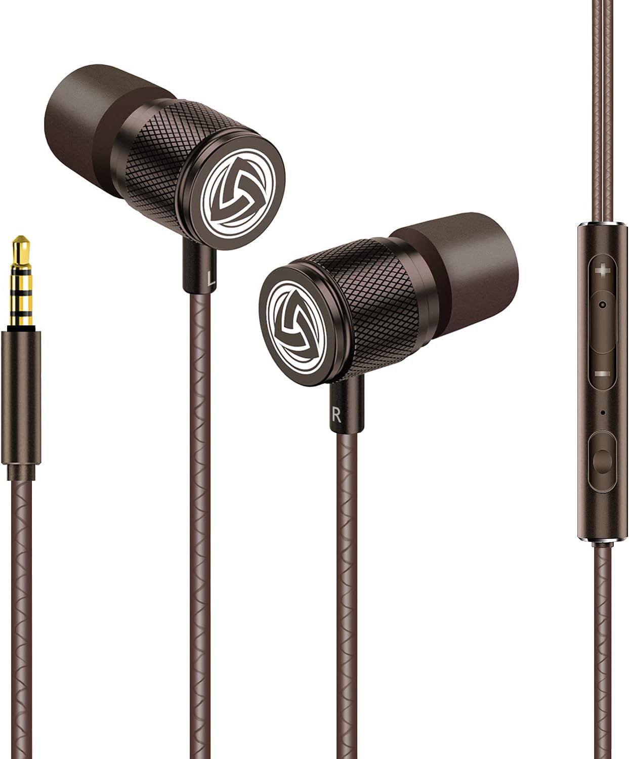 LUDOS Ultra Wired Earbuds In-Ear Headphones, 5 Years Warranty, Earphones with Microphone, Noise Isolating Ear Buds, Memory Foam for Iphone, Samsung, School Students, Kids, Women, Small Ears - Brown