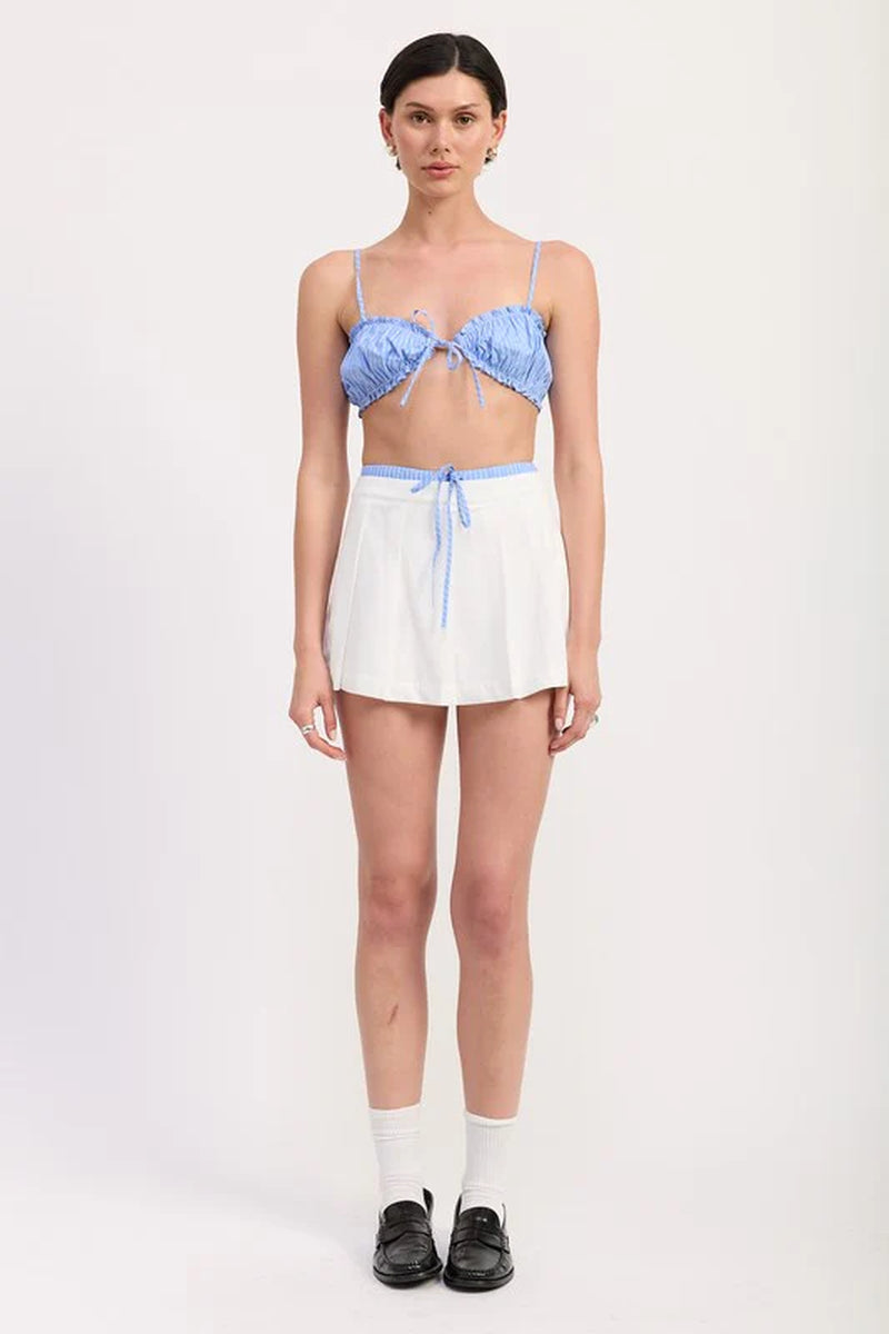 STRIPED RUFFLE TIE FRONT BRALETTE