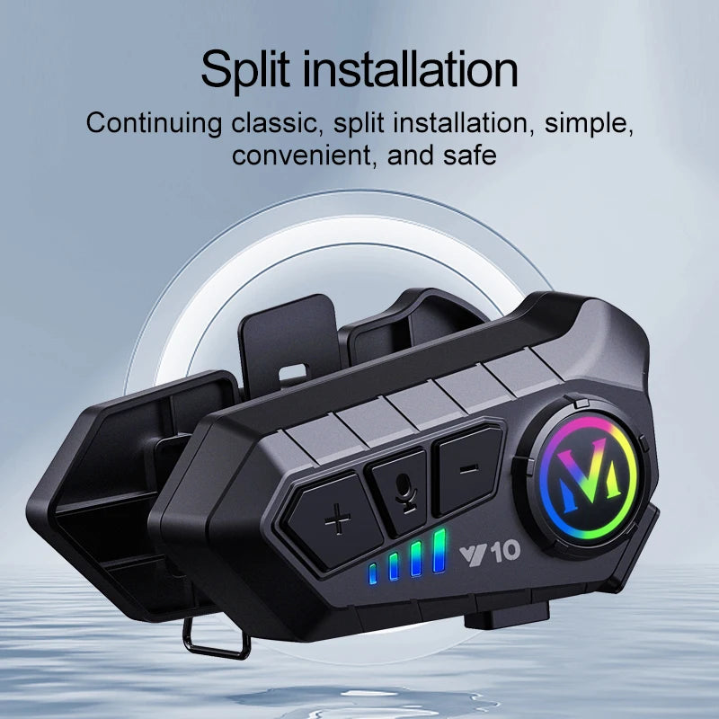 2PCS Y10 2X Helmet BT 5.3 for 2 Riders Intercommunicator 300M Waterproof Music Sharinmotorcycle Intercom Headsetg Interphone