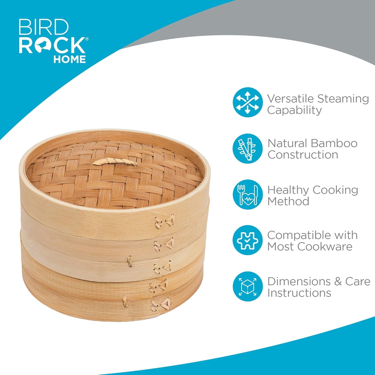 Birdrock Home Bamboo Steamer (Classic Bamboo, 10" Diameter)