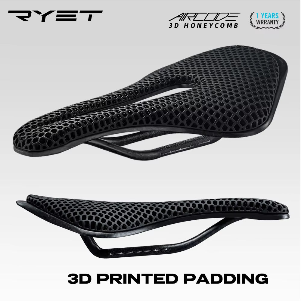 RYET 3D Printed Bicycle Saddle Ultralight Carbon Fiber Hollow Comfortable Breathable MTB Gravel Road Bike Cycling Seat Parts