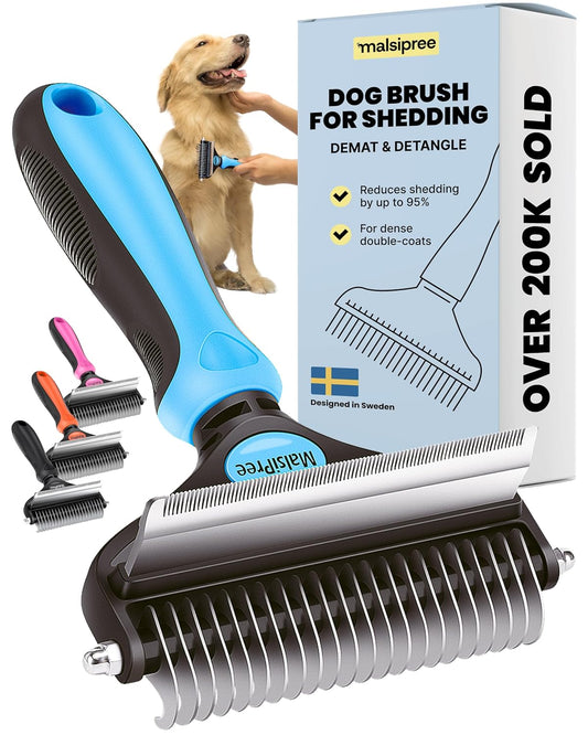 Malsipree Dog Brush for Shedding - 2 in 1 Undercoat Rake Deshedding Tool for Medium to Large Double-Coated Dog Grooming - Pet Dematting Comb - Pet Deshedder (Blue)