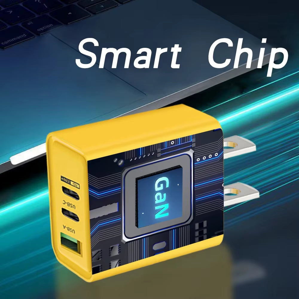 65W Gan USB C Charger 3 Ports Fast Charging Type C Phone Charger Adapter for Iphone 15 Samsung Xiaomi Huawei Quick Wall Charger