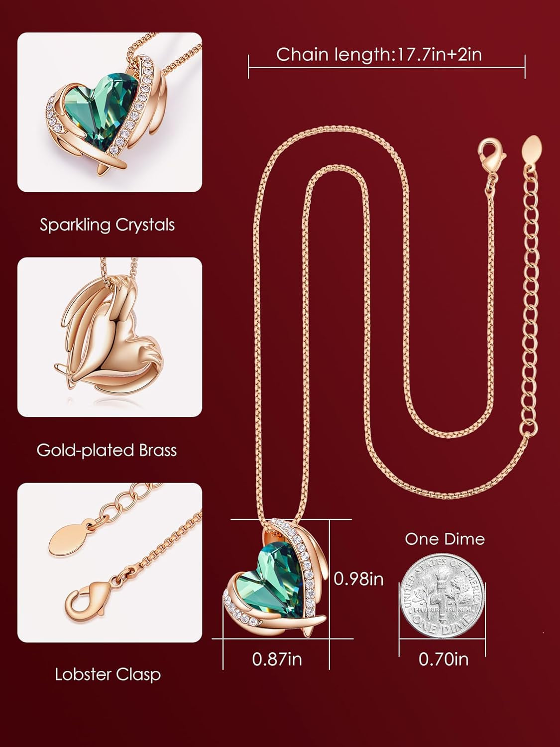 CDE Mothers Day Gifts for Mom，Love Heart Pendant Necklaces for Women, Silver Tone Rose Gold Tone Birthstone Jewelry Gifts for Wife Her