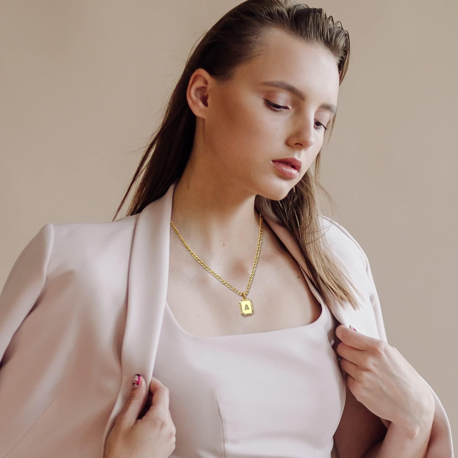 Btysun Gold Initial Necklaces for Women,Letter Necklace for Women Girls,Rectangle Necklace with Letters Monogram 18K Gold Plated Alhpabets 26 Pendant Womens Necklace Christmas Jewelry